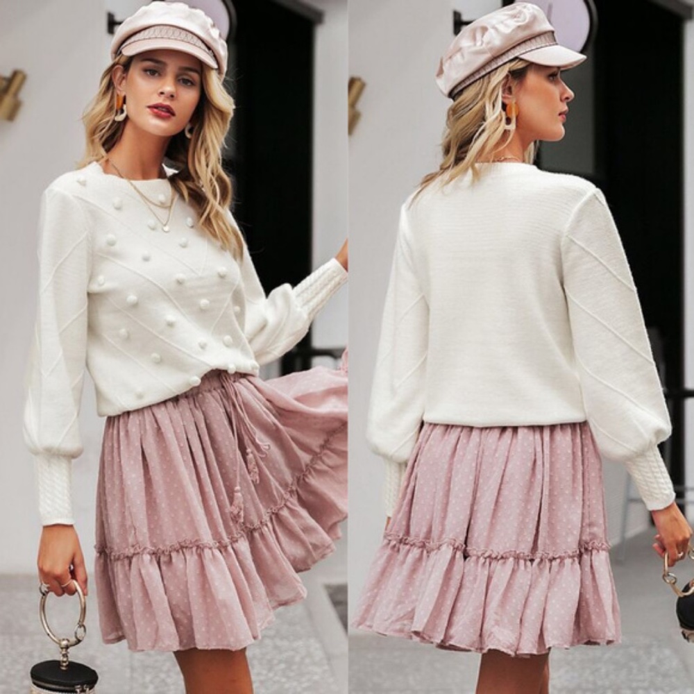 POM classic White knit bishop sleeve sweater - Picture 3 of 4
